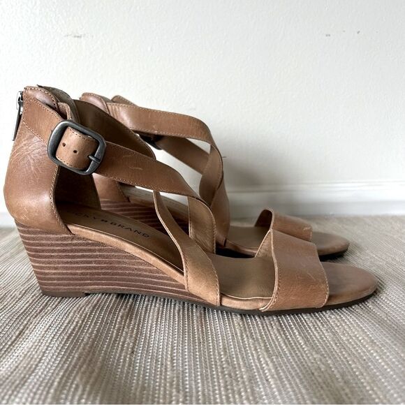 Lucky Brand Women's Jenley Wedges Sz 8 EUC Tan Leather - Picture 3 of 16